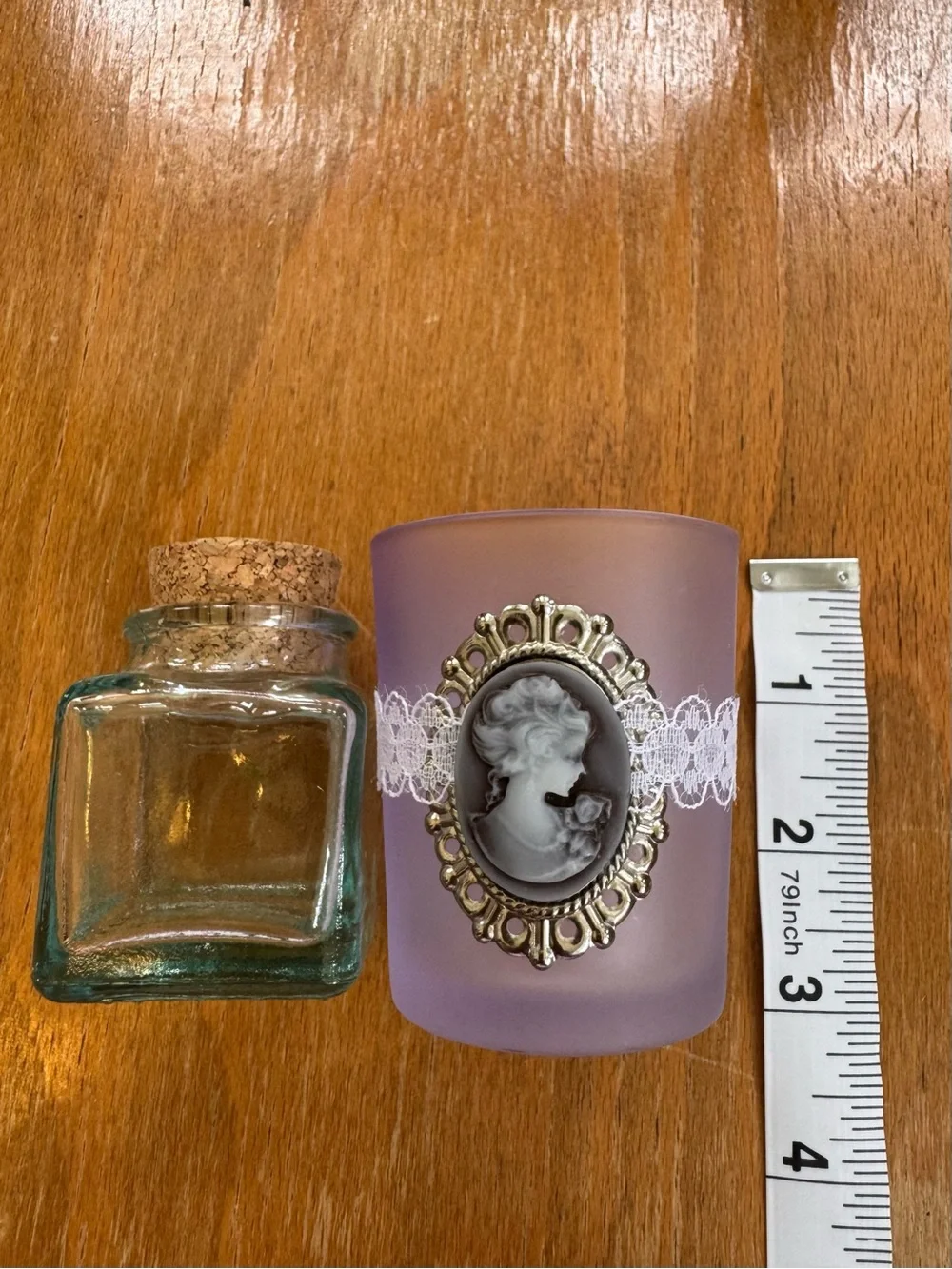 Set of 2 Mini Glasses Jars and 1 Votive Candle Holder.